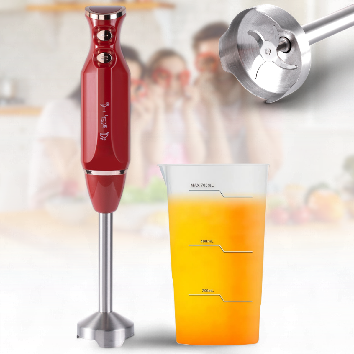 Ручний блендер з 2 швидкостями та чашею на 700 мл BITEK BT-793R 1200 Вт Червоний, фото 1