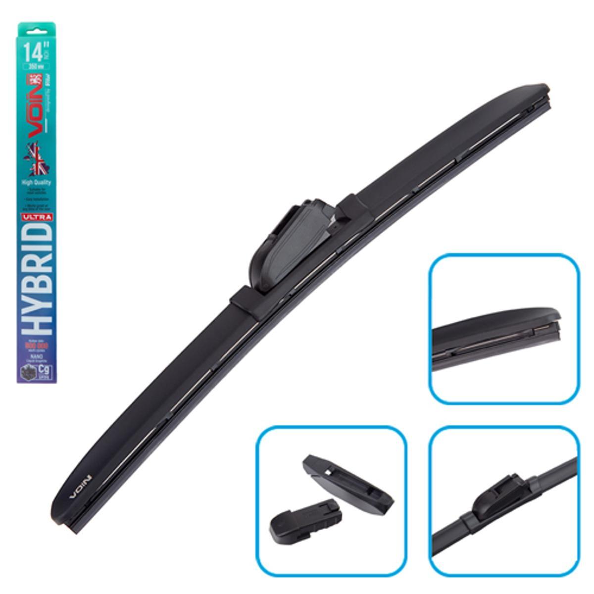 Двірники 14''-350мм. (Щітки склоочисника гібридні VOIN 14"-350мм (TPX6M-14") HYBRID Ultra (3 адаптера), фото 1