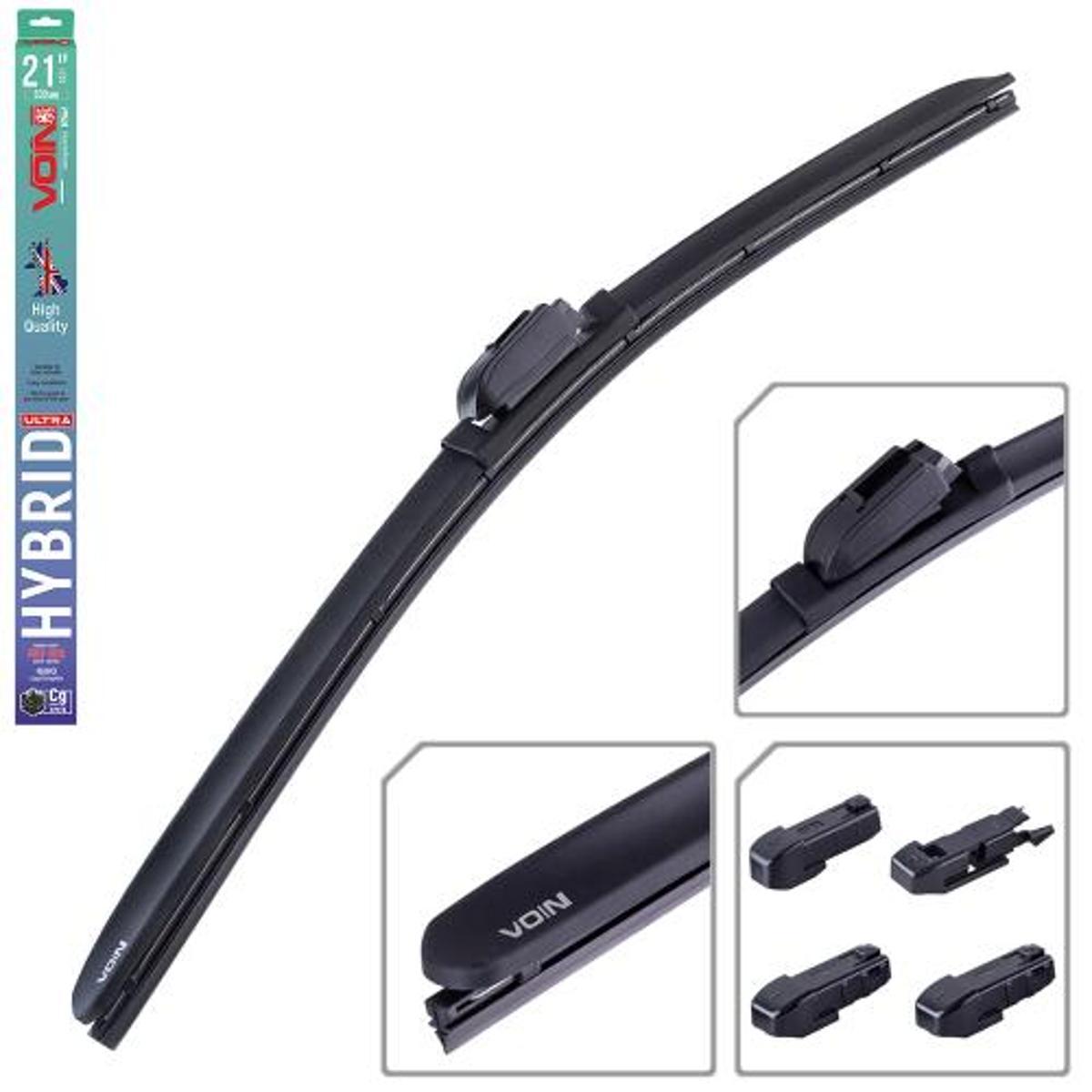 Двірники 21"-530мм. (Щітки склоочисника гібридні VOIN 21"-530мм (TPX6M-21") HYBRID Ultra (5 адаптерів), фото 1
