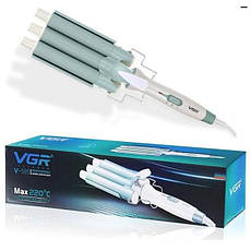 Плойка для локонів на три хвилі для завивки волосся, щипці VGR V-595 Professional, біла, фото 4