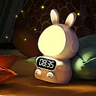Дитячий годинник з будильником і USB, Кролик Rabbit, Рожевий / Настільний годинник для дітей із підсвіткою / Годинник-нічник, фото 8