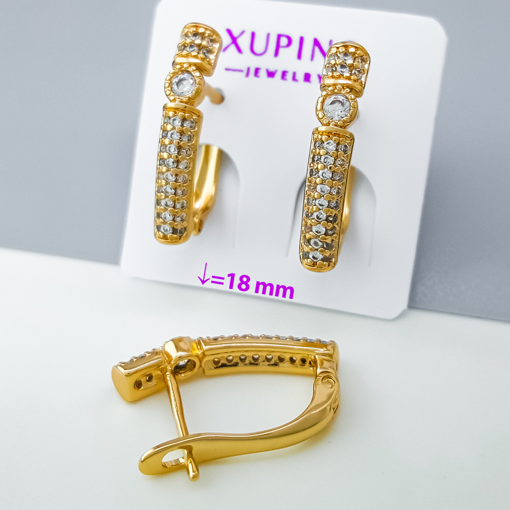 Сережки Комбіновані з розсипом камінців, англ.замок, медзолото Xuping позолота 18K, фото 1