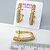 Сережки Комбіновані з розсипом камінців, англ.замок, медзолото Xuping позолота 18K, фото 2