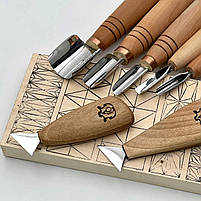 Стамески Адольф Юр'єв для геометричного різьблення по дереву 7шт, фото 4