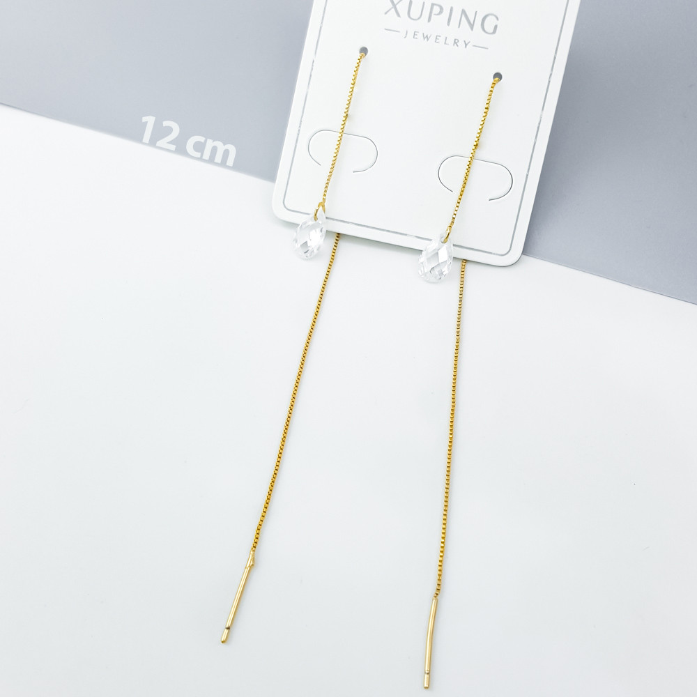 Сережки протяжки Кришталеві Крапельки, з цирконієм, медсплав Xuping позолота 18K, фото 1