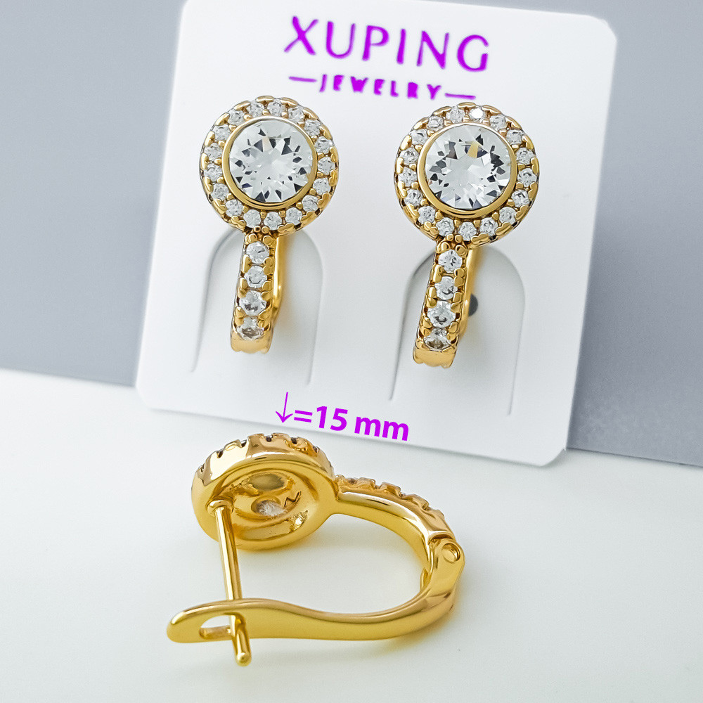 Сережки Класика з розсипом цирконію, англ.замок, медзолото Xuping позолота 18K, фото 1