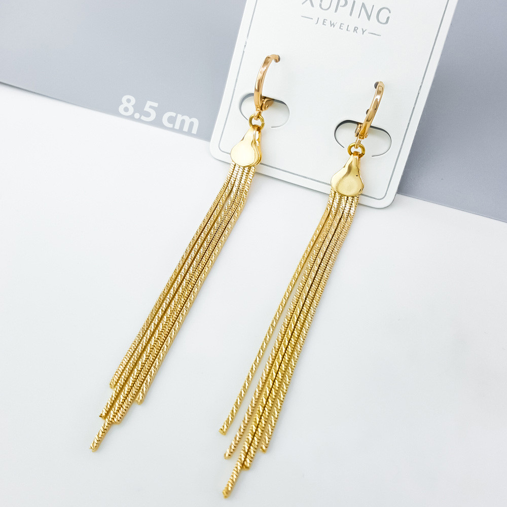 Сережки підвіски Водопади з насічками, без камінців, медзолото Xuping позолота 18K, фото 1