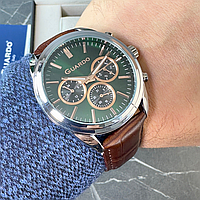 Наручные часы мужские Guardo с кожаным ремешком с днями недели календарем с зеленым циферблатом