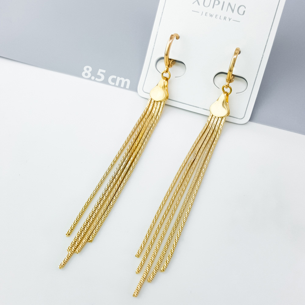 Сережки підвіски Золотий Дощик, без камінчиків, медсплав Xuping позолота 18K, фото 1