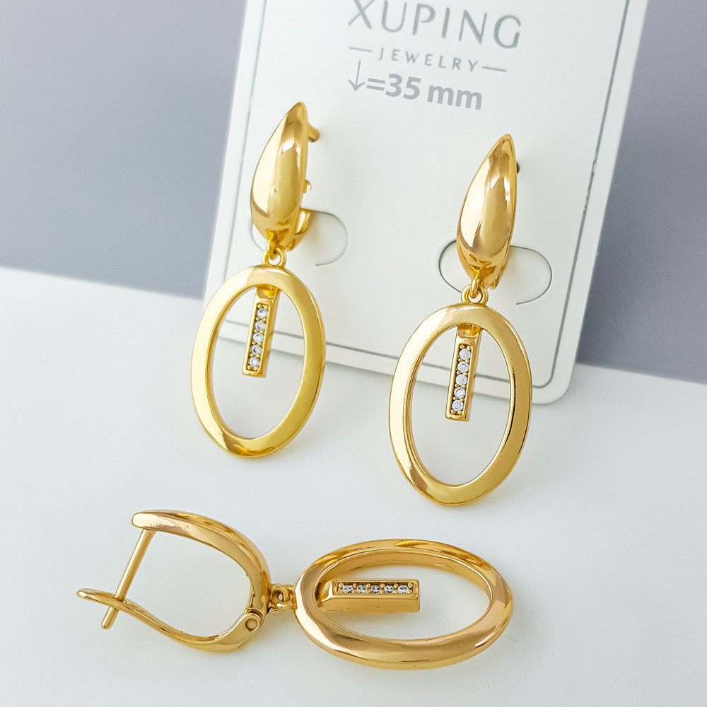 Сережки Комбіновані з камнцями, англ.замок, медзолото Xuping позолота 18K, фото 1