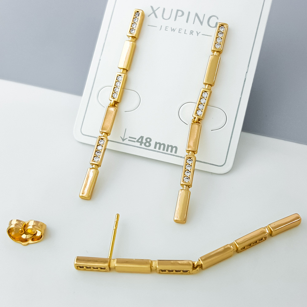 Сережки цвяшки Комбіновані зі вставкою цирконію, медзолото Xuping позолота 18K, фото 1