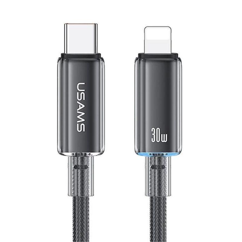 Кабель для зарядки і передачі даних Type-C-Lightning 480Мб/с 30W 1.2м чорний Usams With Light-Cloud Series (SJ659USB01), фото 1