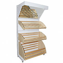 Хлібний стелаж 1900х950мм ТИП1, приставний Рістел, стелаж торговий з кошиками для випічки, металевий стелаж з дерев'яними кошиками