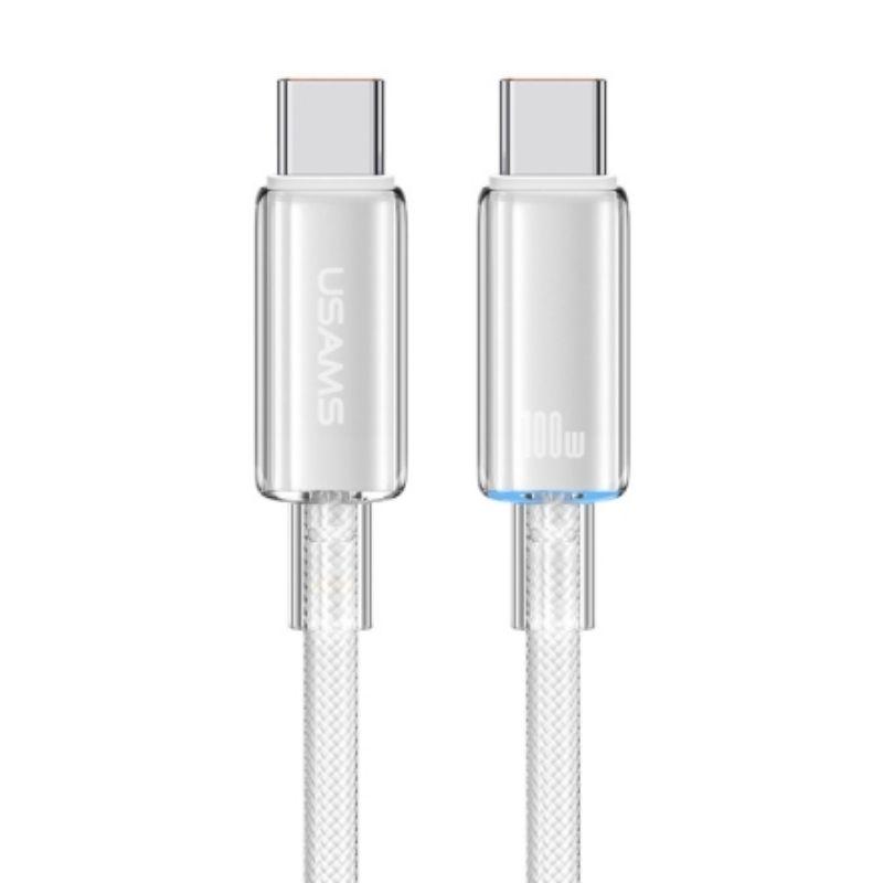 Кабель для зарядки та передавання даних Type-C-Type-C 480Мб/с 100W 1.2м білий Usams With Light-Cloud Series (SJ660USB02), фото 1