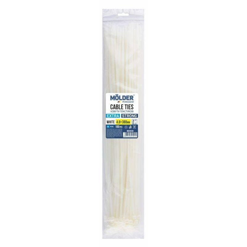 Пластикові стяжки Molder білі 4.8x380 мм набір 100 штук для кріплення (MA26438), фото 1