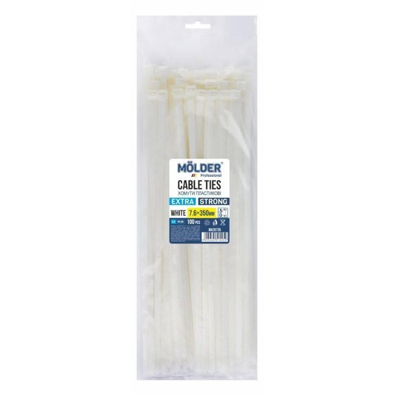 Пластикові хомути стяжки білі 7.6x350 мм Molder упаковка 100 штук (MA26735), фото 1