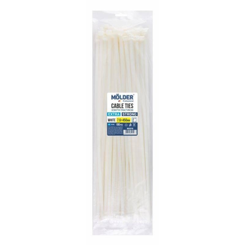 Пластикові стяжки Molder 7.6х450 мм білі набір 100 штук хомути (MA26745), фото 1