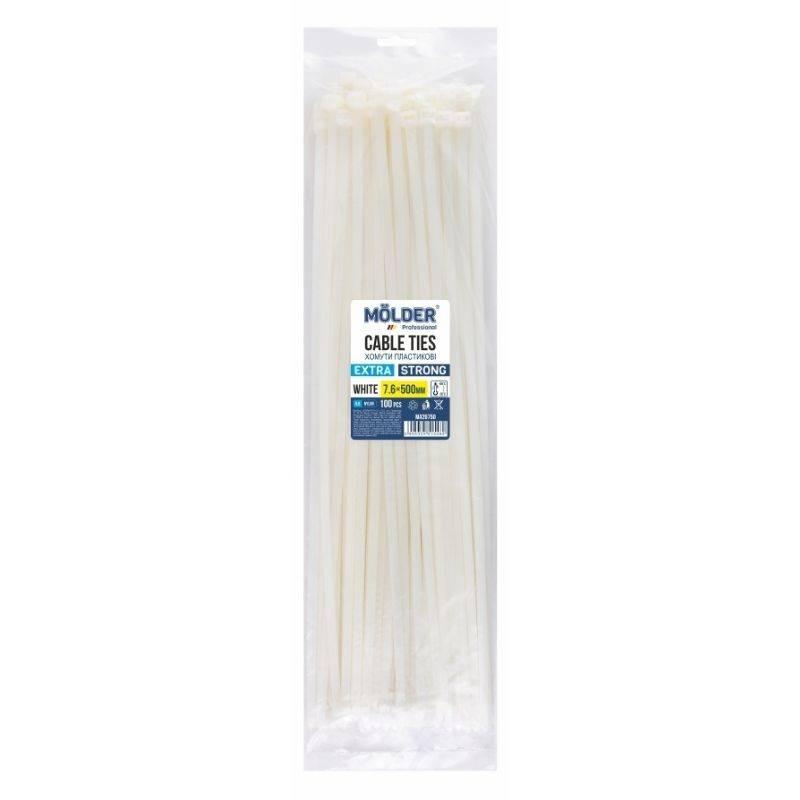 Стяжки пластикові білі Molder 7.6x500 мм упаковка 100 штук для кріплення (MA26750), фото 1