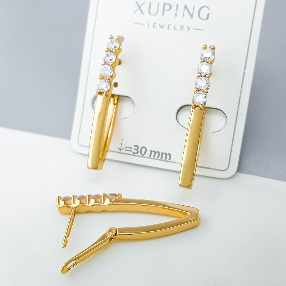 Сережки Комбінована Доріжка зі вставкою цирконію, медзолото Xuping позолота 18K, фото 1