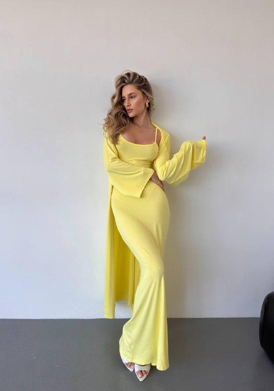 Жіночий костюм (сукня + кардиган) : Колір — чорний, шоколад, лимон; Розмір — 42-44, 44-46;, фото 1