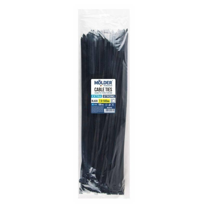Пластикові стяжки чорного кольору 7.6х500 мм Molder набір 100 штук (MA28750), фото 1