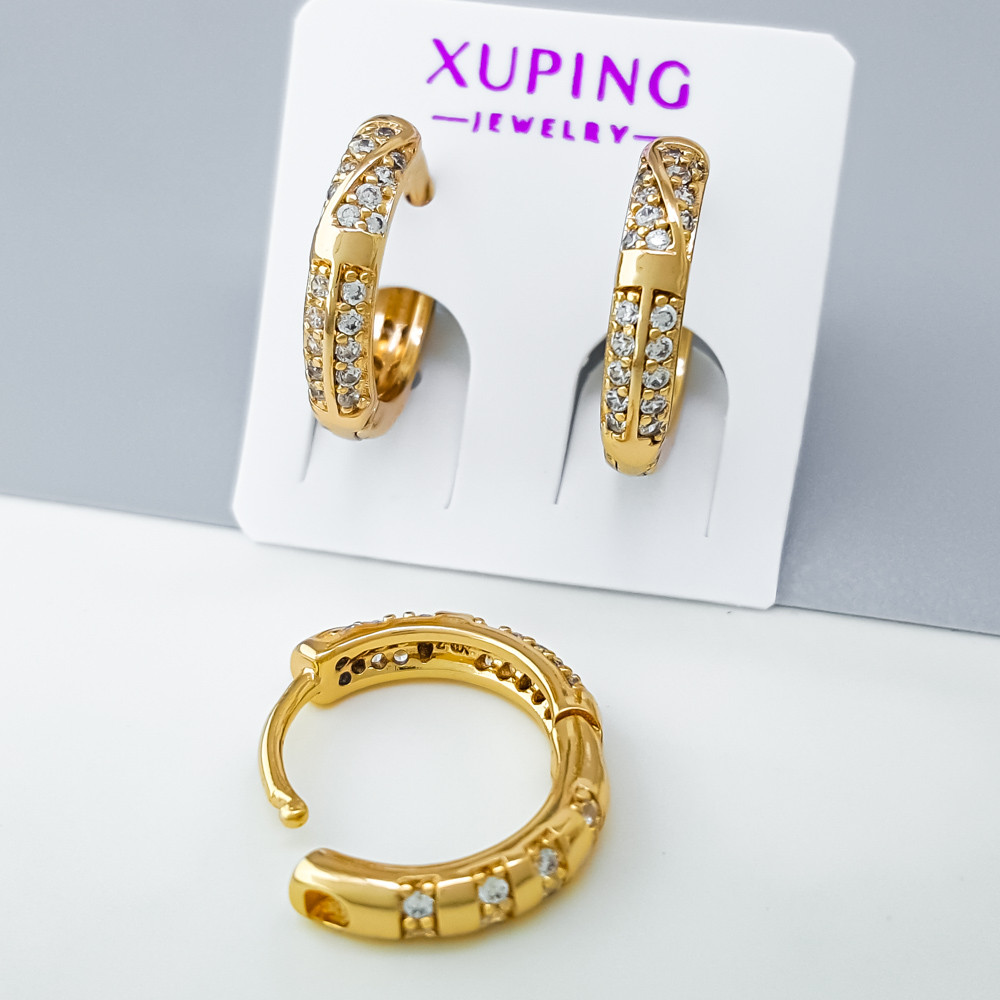 Сережки Комбіновані з розсипом камінців, медзолото Xuping позолота 18K, фото 1