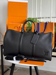 Сумка Louis Vuitton Sac Keepall 50 cm Aerogram дорожня спортивна чорна преміум'якість