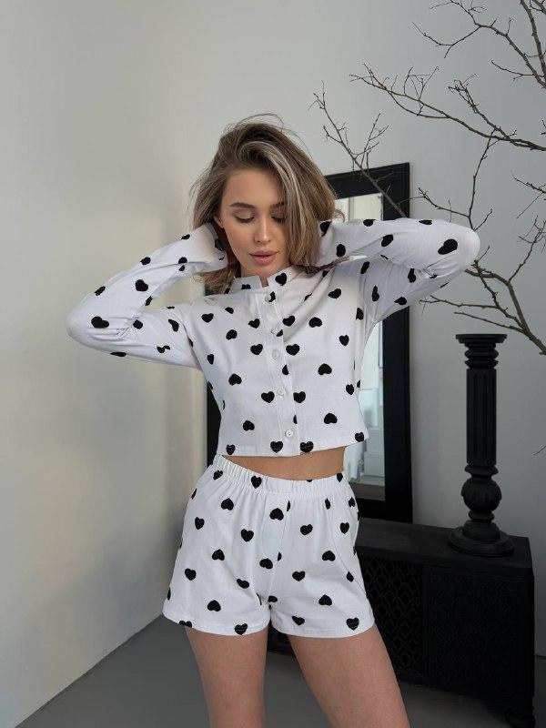 Жіноча піжама; Колір — принт ведмедик, принт — сердечка; Розміри — 42-44, 44-46;, фото 1