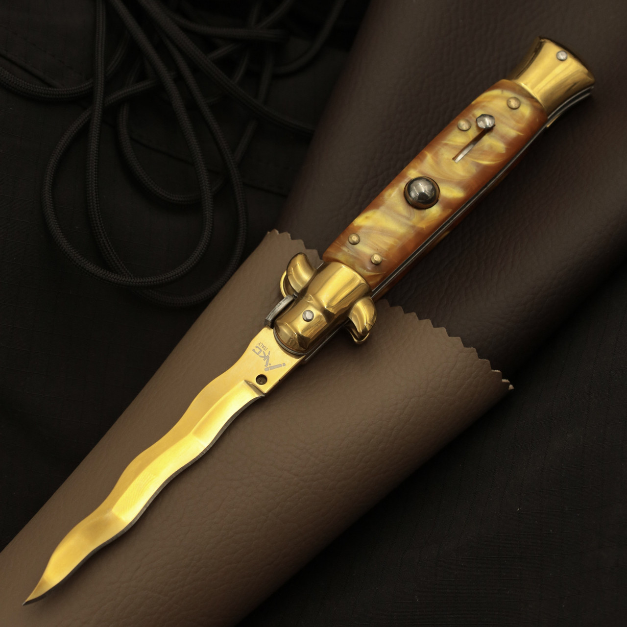 Ніж стилет AKC Flamberg Gold-Yellow, фото 1