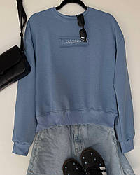 Жіночий світшот з написом “Bulochka” блакитного кольору з комфортної тканини петля в одному розмірі 42/46