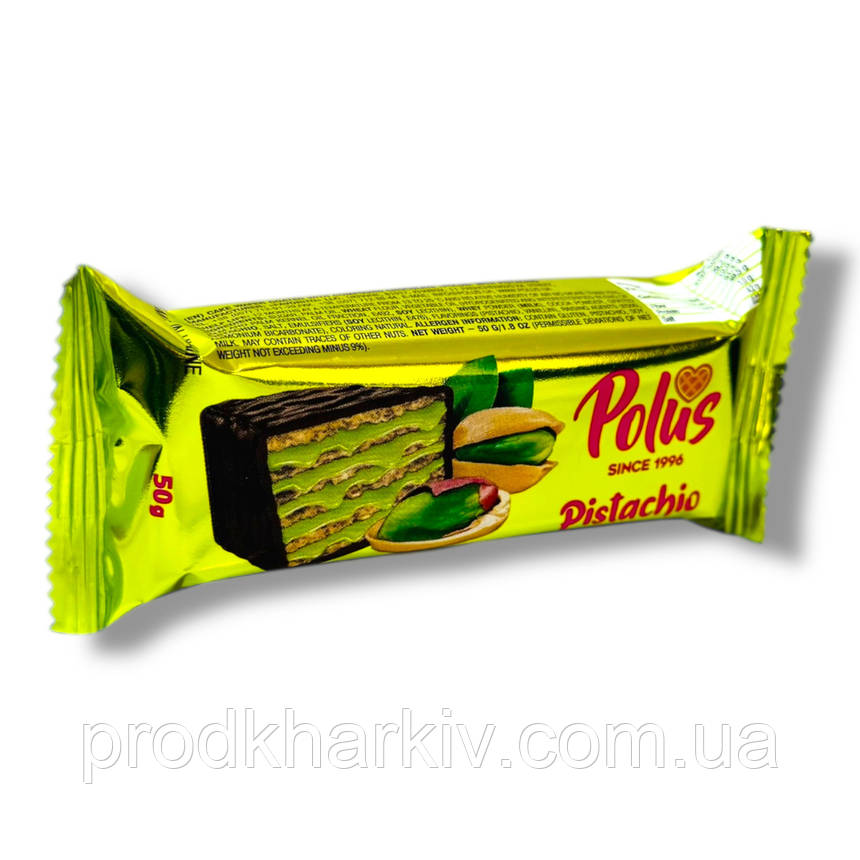 Батончик шоколадно-вафельний Polus Фісташка 60г, фото 1