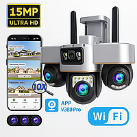 Уличная поворотная камера видеонаблюдения SC30 15MP Wi-Fi PTZ 10X с 3 подвижными объективами