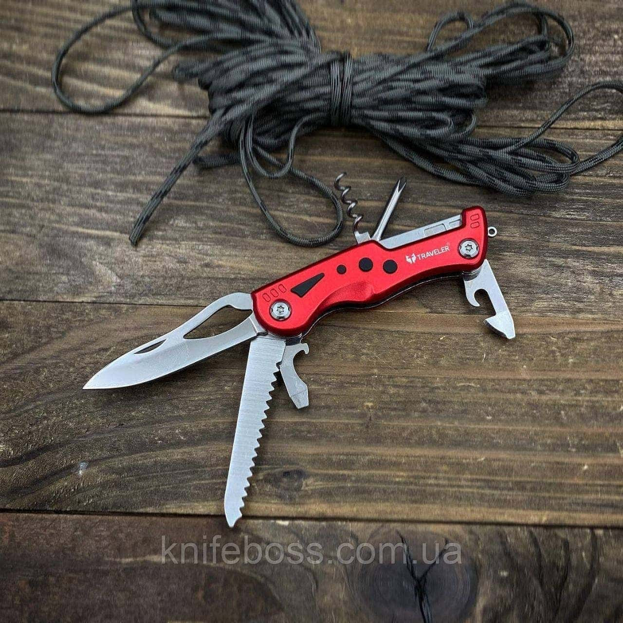 Ніж мультитул Traveler розкладний червоний, фото 1