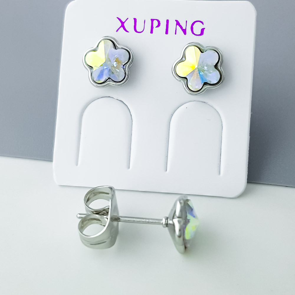 Сережки цвяшки Дзеркальні Квіти зі Swarovski, медичне золото Xuping, родій, фото 1