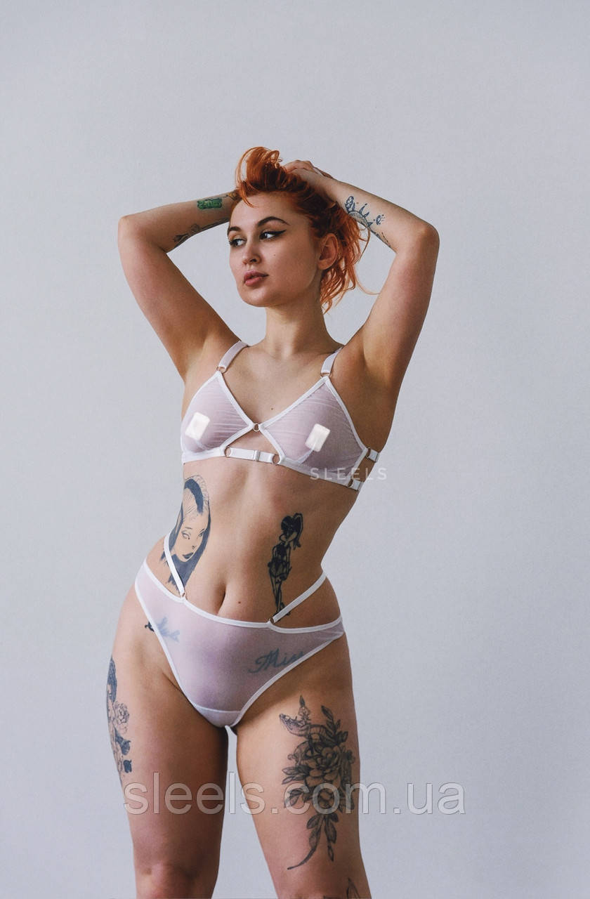 Комплект із еластичної сітки з додатковими резинками на трусиках, фото 1