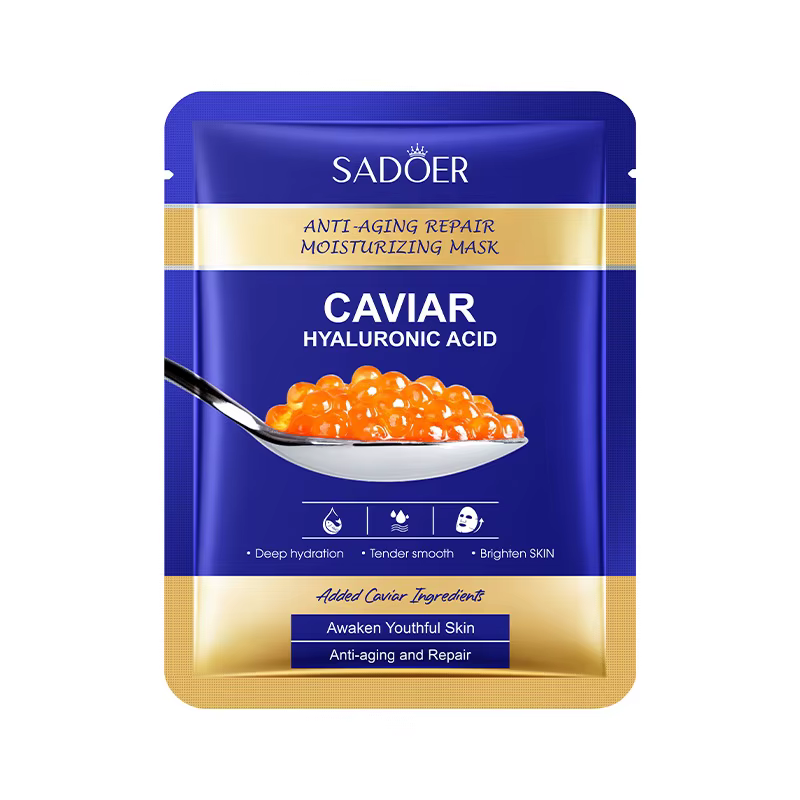 Тканинна маска для обличчя SADOER Caviar Hyaluronic Acid антивікова, зволожувальна, відновлювальна 25 г, фото 1