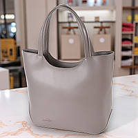 Велика жіноча сумка тоут на плече темно бежева з екошкіри для документів