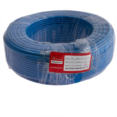 Провід одножильний 6.0mm² (10AWG, 1xD2.76мм, мідь, PVC), синій, 1м, фото 1
