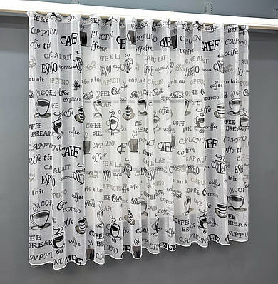 Тюль-арка (300х115см.) з тканини льон. Колір білий з чорним. Код 1791т 53-0113