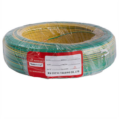 Провід одножильний 1.0mm² (18AWG, 1xD1.13мм, мідь, PVC), жовто-зелений, 1м, фото 1