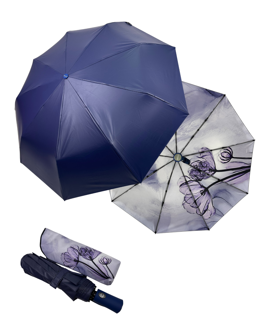 Жіноча автоматична парасоля на 9 спиць з малюнком квітів всередині від Mario, синій MR 0066-5, фото 1