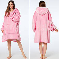 Оверсайз плед халат з капюшоном Huggle Hoodie 100х80 см рожевий м'який затишний для відпочинку та тепла будинку