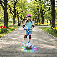 Дитячий триколісний самокат від 3 років до 50 кг білий із регульованою висотою керма та світними колесами