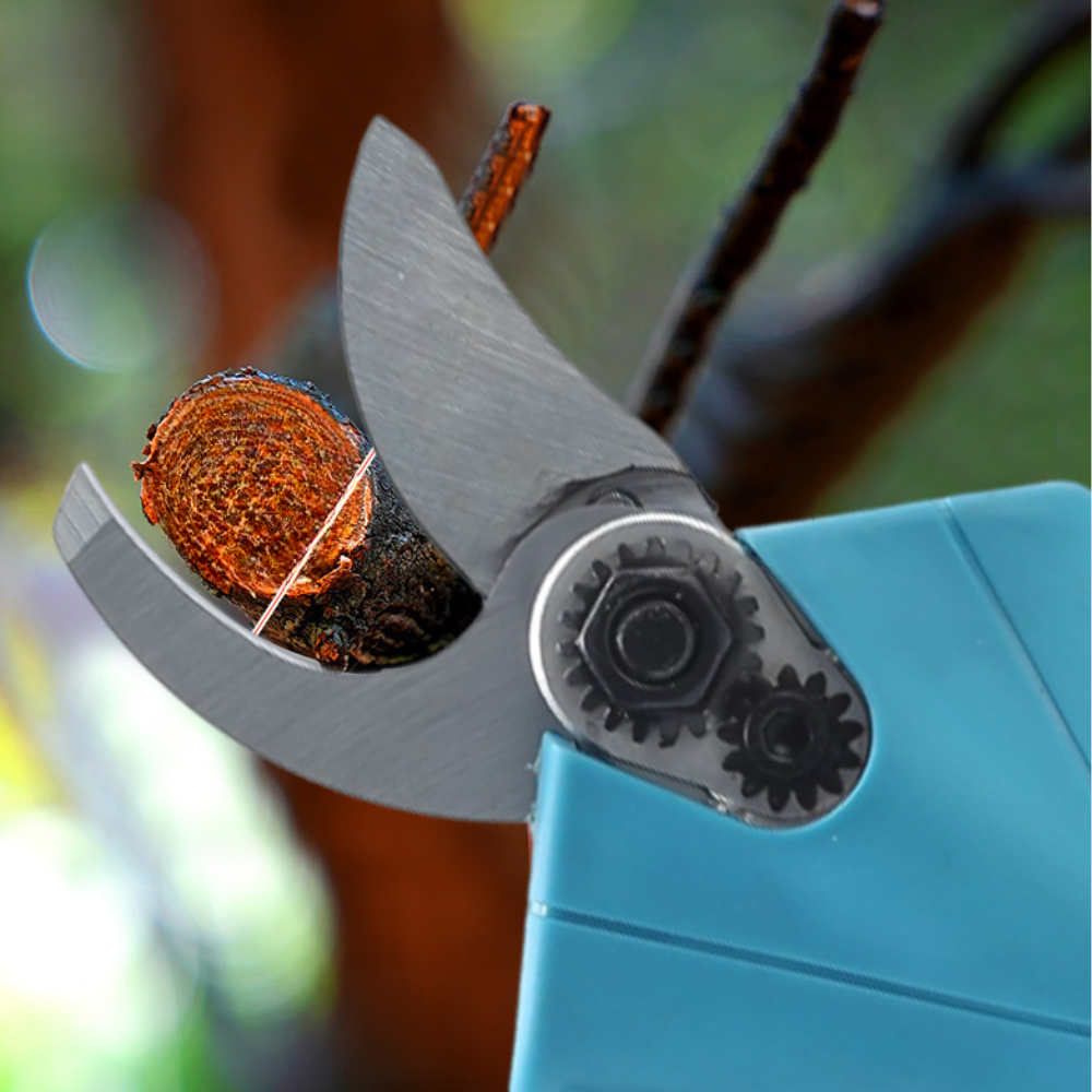 Акумуляторний секатор з 2 АКБ у кейсі потужний садовий інструмент для обрізання гілок і догляду за рослинами, фото 1