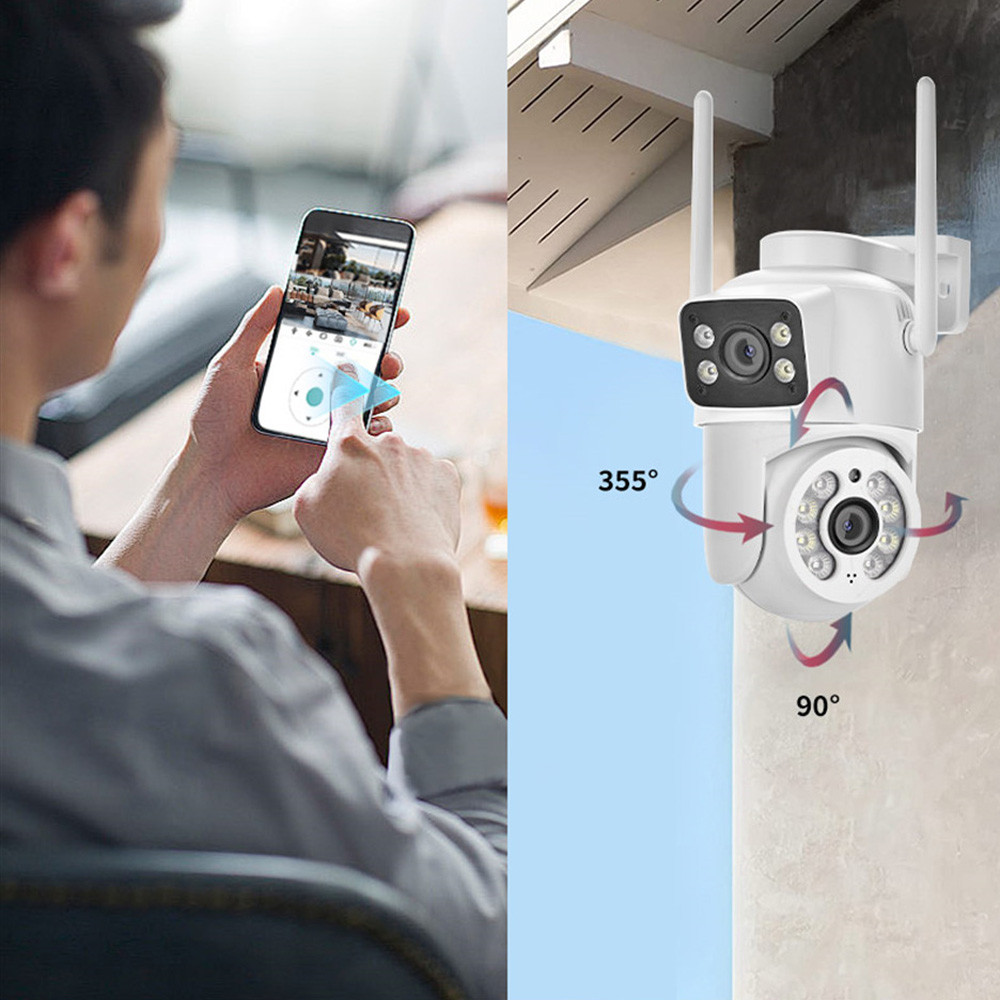 Вулична Wi Fi камера відеоспостереження 6 Мп Q13 поворотна з подвійною лінзою нічне бачення детекція руху, фото 1