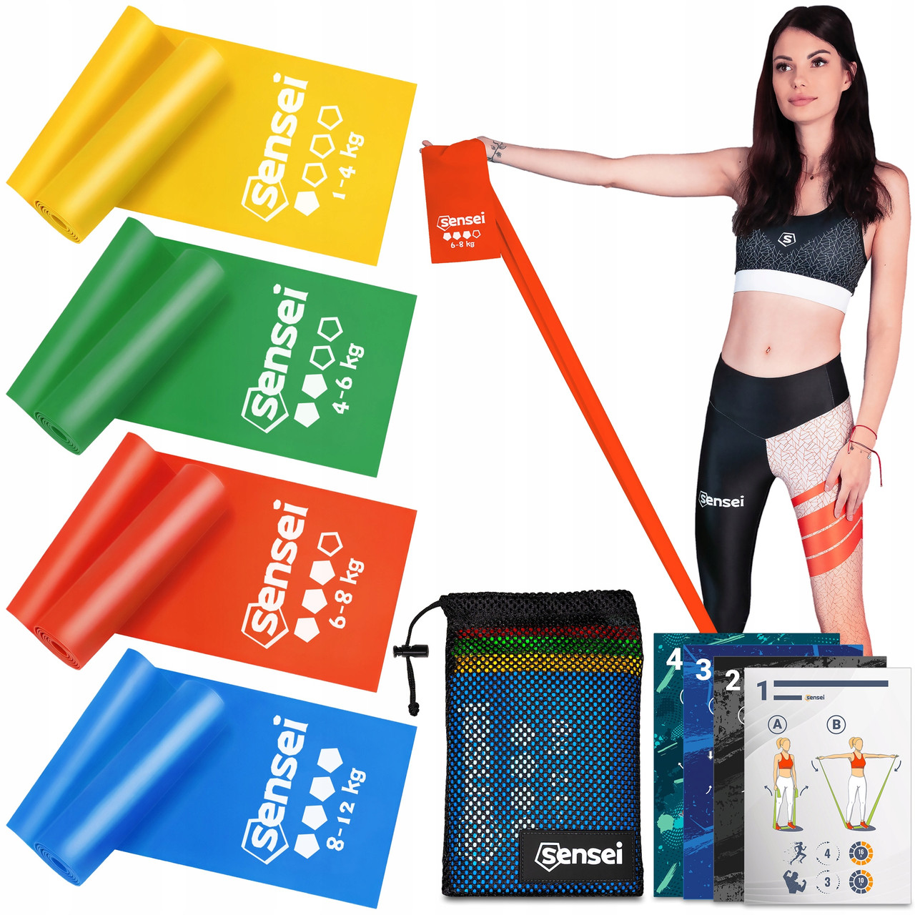 Набір з 4 стрічок для вправ довгі резистивні гумки 2 м фітнес реабілітація, фото 1