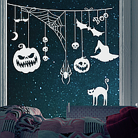 Наклейка на вікно стіну Гірлянда Гелловін Чорний кіт гарбузи павук Happy Pocket Набір S білий матовий