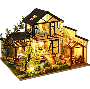 3д Румбокс Японська Вілла чарівний будинок з садом і підсвічуванням + Пилозахисний купол, інтер'єрний конструктор