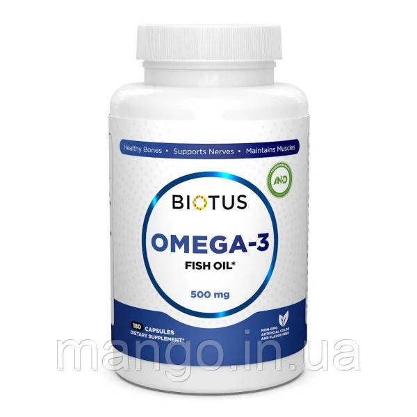 Омега-3, риб'ячий жир, Omega-3 Fish Oil, Biotus, 180 капсул (1000 мг на 2 капсули), фото 1
