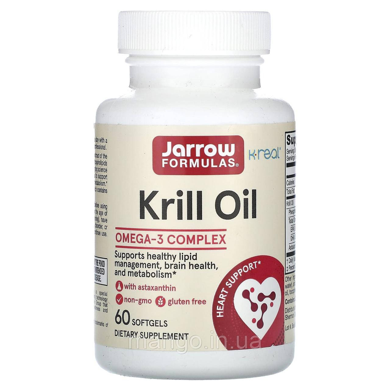 Масло криля, Krill Oil, Jarrow Formulas, 60 гелевих капсул, фото 1